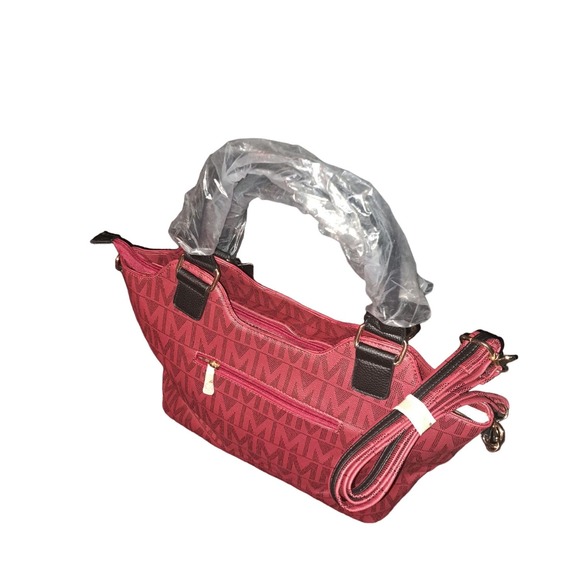 NWT- Gorgeous Rich DEEP RED & Black MKF LARGE Satchel Purse - Picture 2 of 7